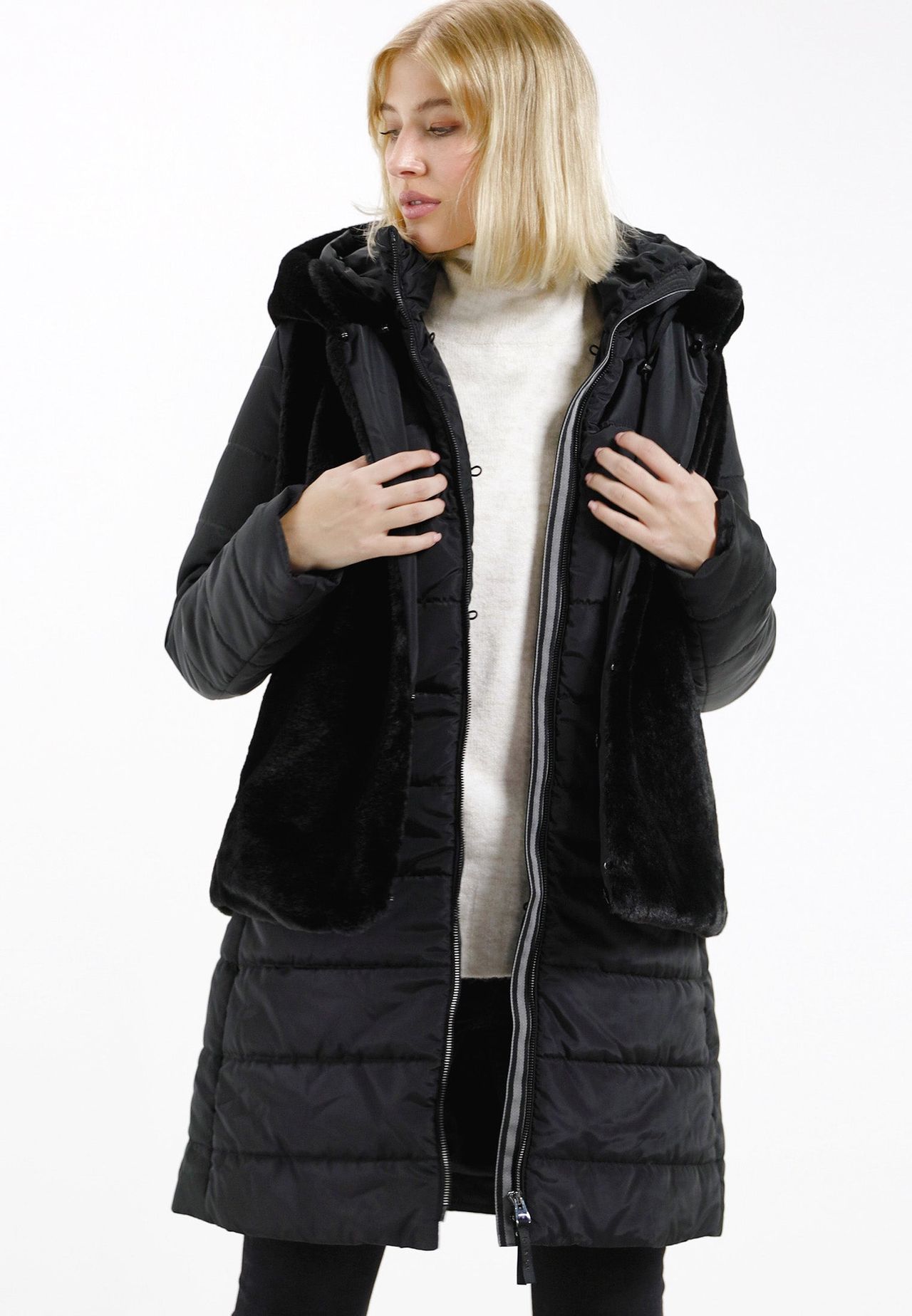 Steppmantel mit Webpelzweste